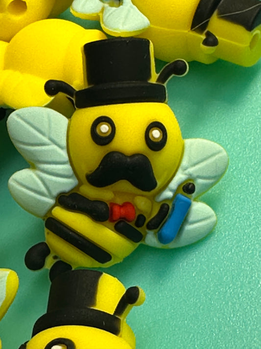 3D yellow bee Focal Bead / silicone bead/ mister/ top hat bee