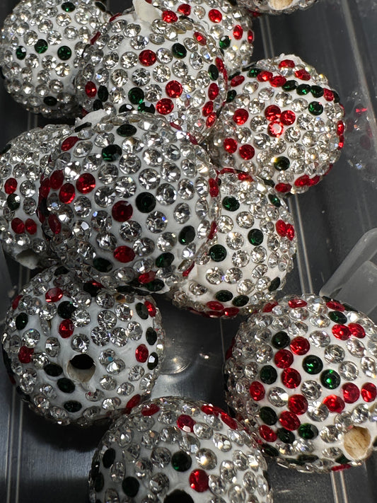 Five (5) Christmas rhinestone beads included/fancy Bead/ beadable pen/ keychain bead/ pastel beads/assorted colors/20mm