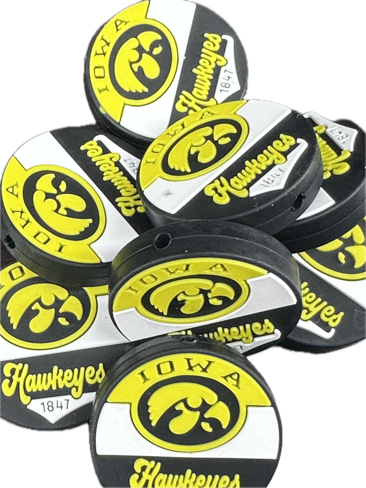 New! Iowa Hawkeyes focal beads/college ball/Focal Bead/ beadable pen/ Silicone  bead/ keychain bead / Football/ Style#2 helmet