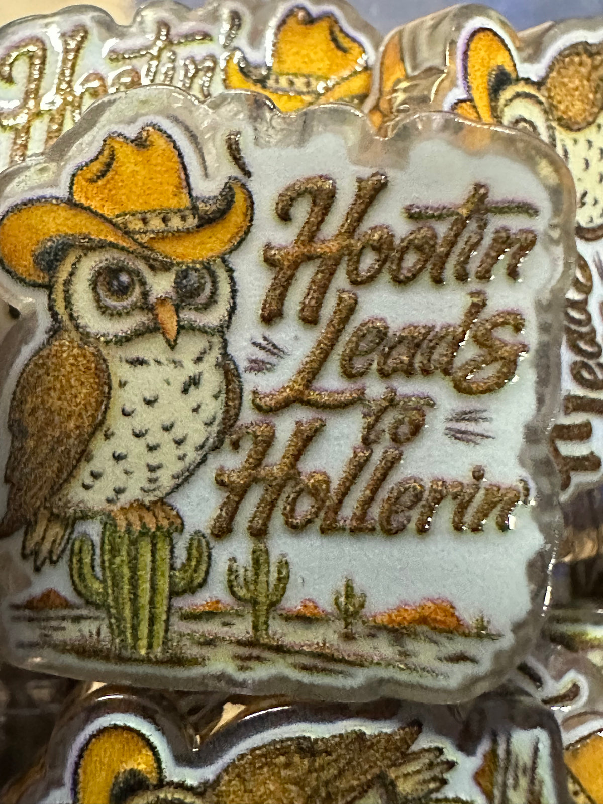 Hootin Owl acrylic focal bead- set of 2/ focal bead/ pen beading / keychain bead/ western - country