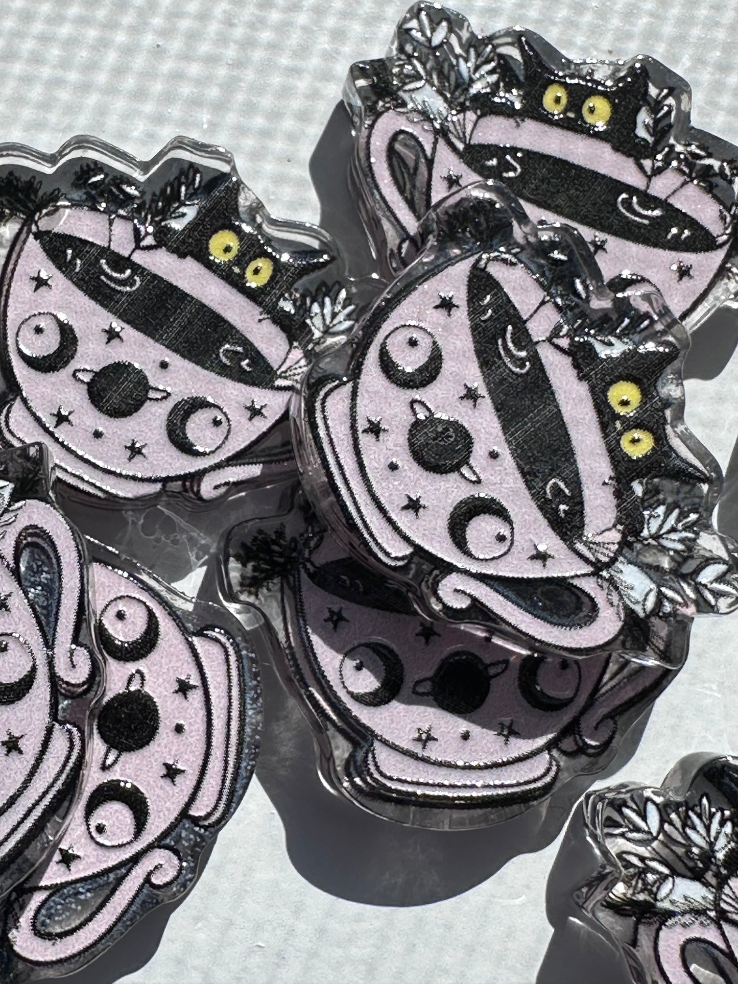 Tea cup acrylic focal bead- set of 2/ focal bead/ pen beading / keychain bead/Black cat/Cosmic/ celestial