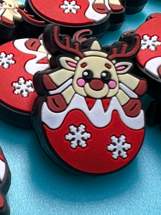 Christmas Focal Bead/ beadable pen/ Silicone bead/ keychain bead/ reindeer on ornament