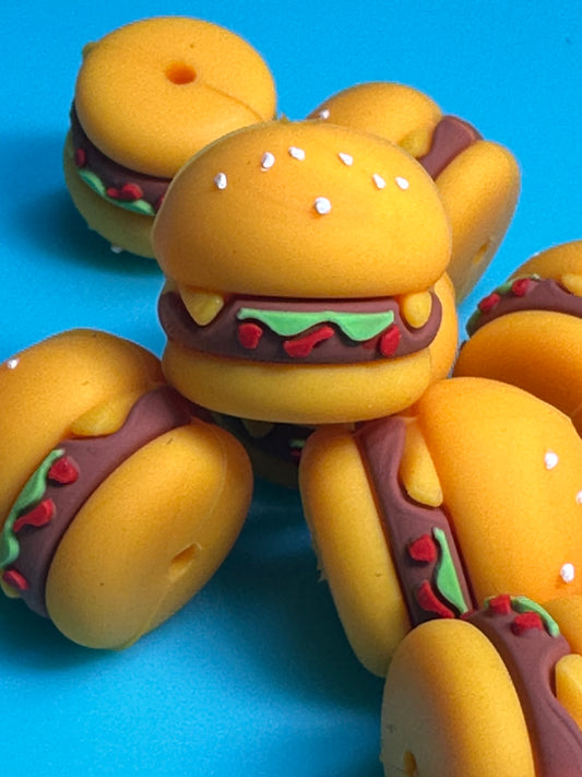 3D Burger Focal Bead/ beadable pen/ Silicone bead/ keychain bead/hamburger/food