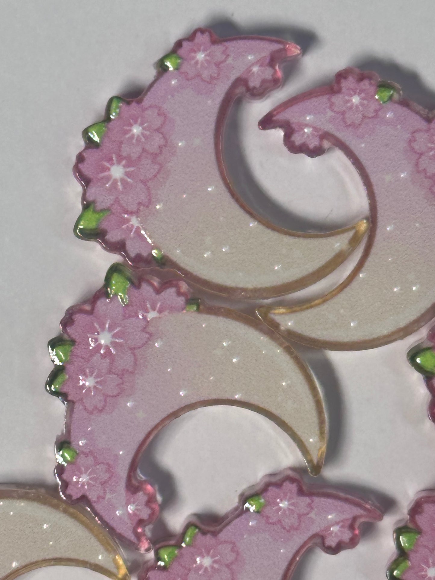 Moon and Flowers acrylic focal bead- set of 2/ focal bead/ pen beading / keychain bead