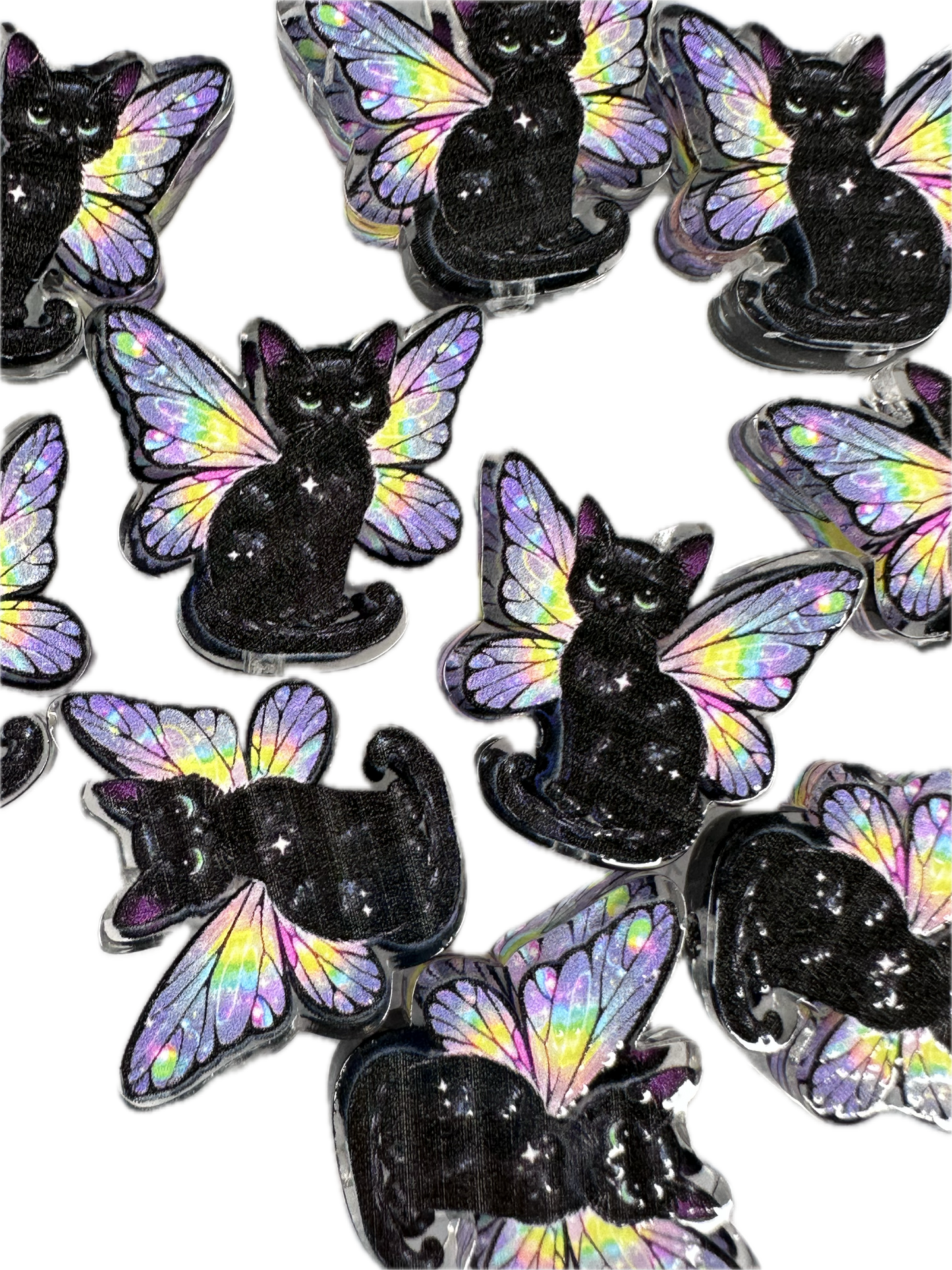 Black cat with wings acrylic focal bead- set of 2/ focal bead/ pen beading / keychain bead / angel cat/ butterfly wings