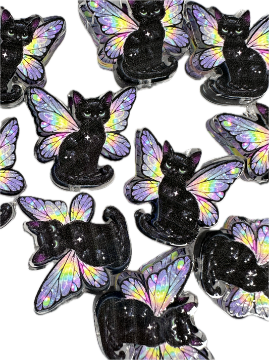 Black cat with wings acrylic focal bead- set of 2/ focal bead/ pen beading / keychain bead / angel cat/ butterfly wings