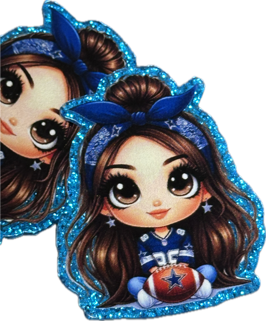 Cowboys Girl holding football with a star on it -set of two (2) Badge Reel acrylic pieces/ cute print/ badge reel/ DIY keychain