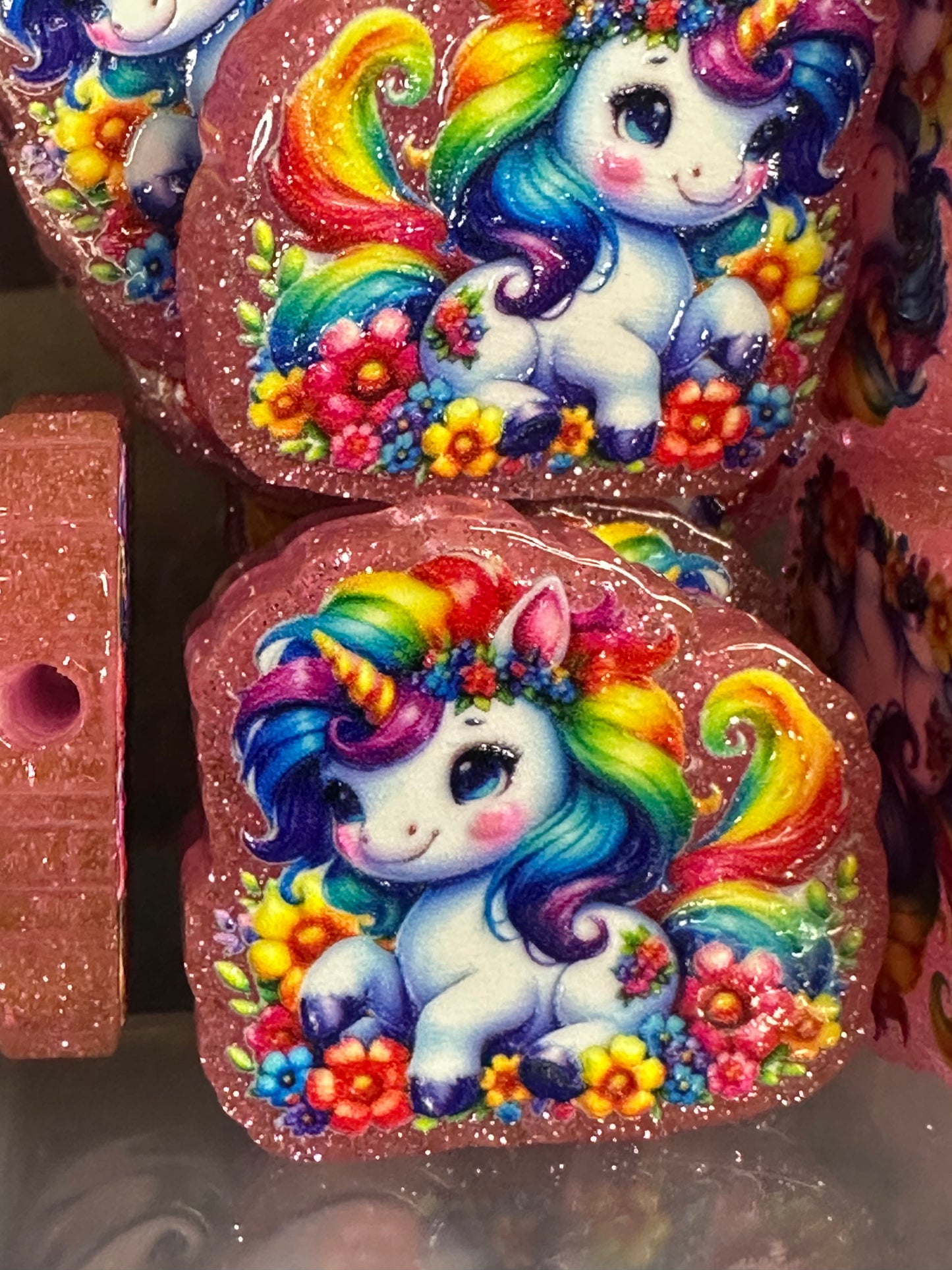 Colorful unicorn acrylic focal bead- set of 2/ focal bead/ pen beading / keychain bead/ glitter