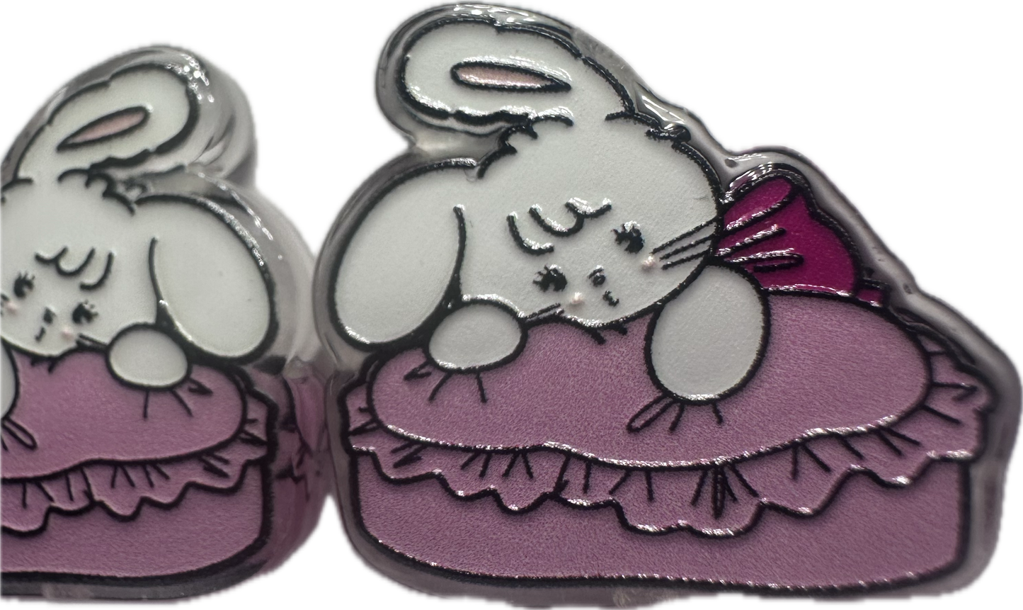 Bunny sleeping on pillow acrylic focal bead- set of 2/ focal bead/ pen beading / keychain bead/