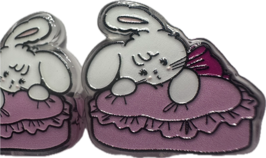 Bunny sleeping on pillow acrylic focal bead- set of 2/ focal bead/ pen beading / keychain bead/