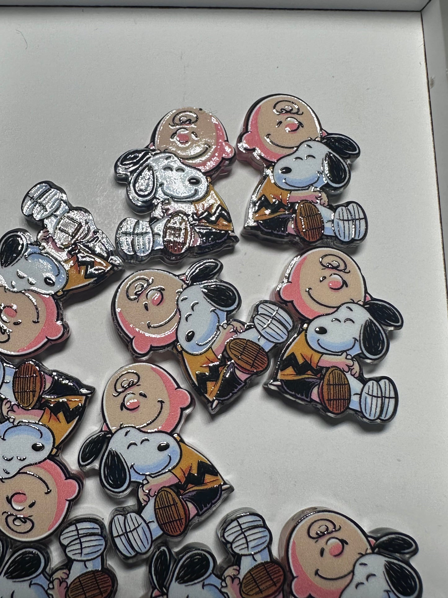 Boy with his dog acrylic focal bead- set of 2/ focal bead/ pen beading / keychain bead / white dog with black ears/ mans bestfriend