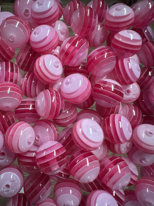 Striped dark pink shades beads included -- 16mm set of ten (10)
