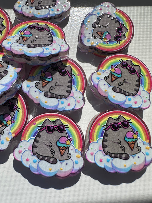 Fat Cat Eating Ice Cream acrylic focal bead- set of 2/ focal bead/ pen beading / keychain bead