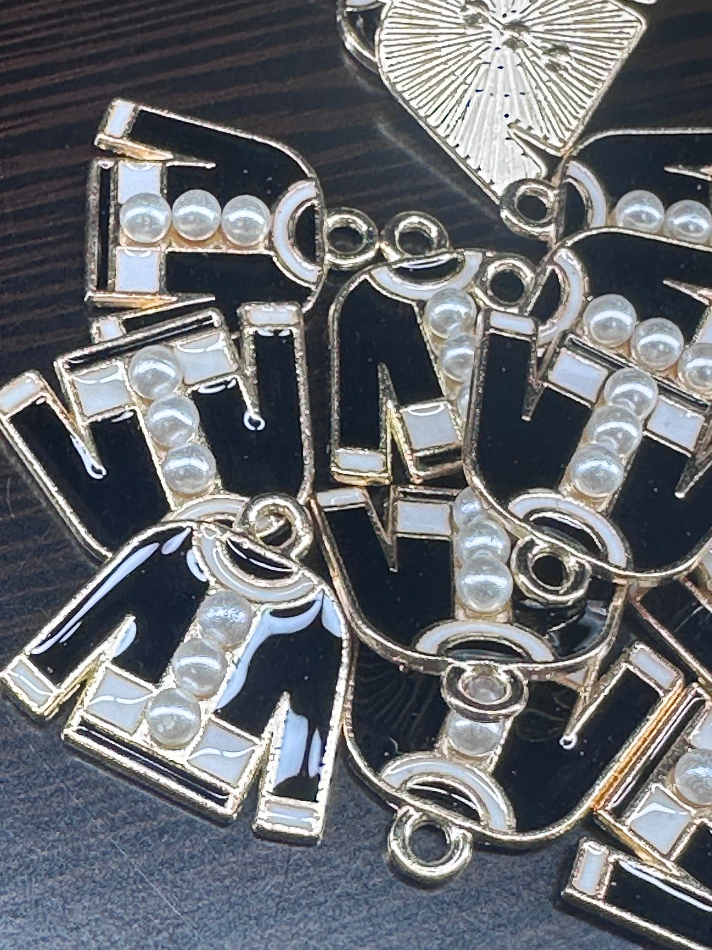 Black Sweater with Pearl accents enamel metal charms// DIY charm bracelet/ DIY necklace