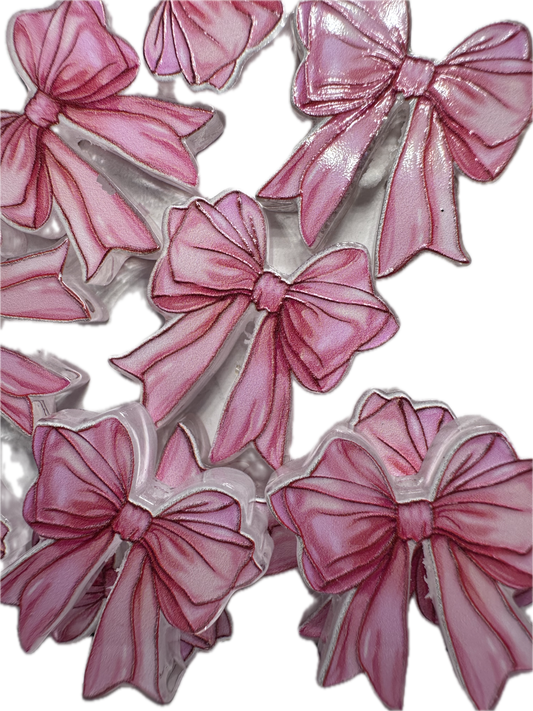 Long pink bow acrylic focal bead- set of 2/ focal bead/ pen beading / keychain bead/ fancy bow