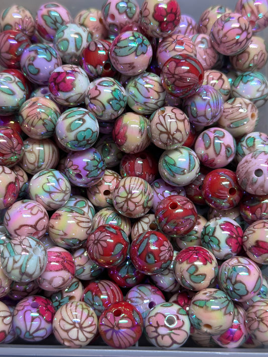16mm Floral Acrylic Beads – Set of 10