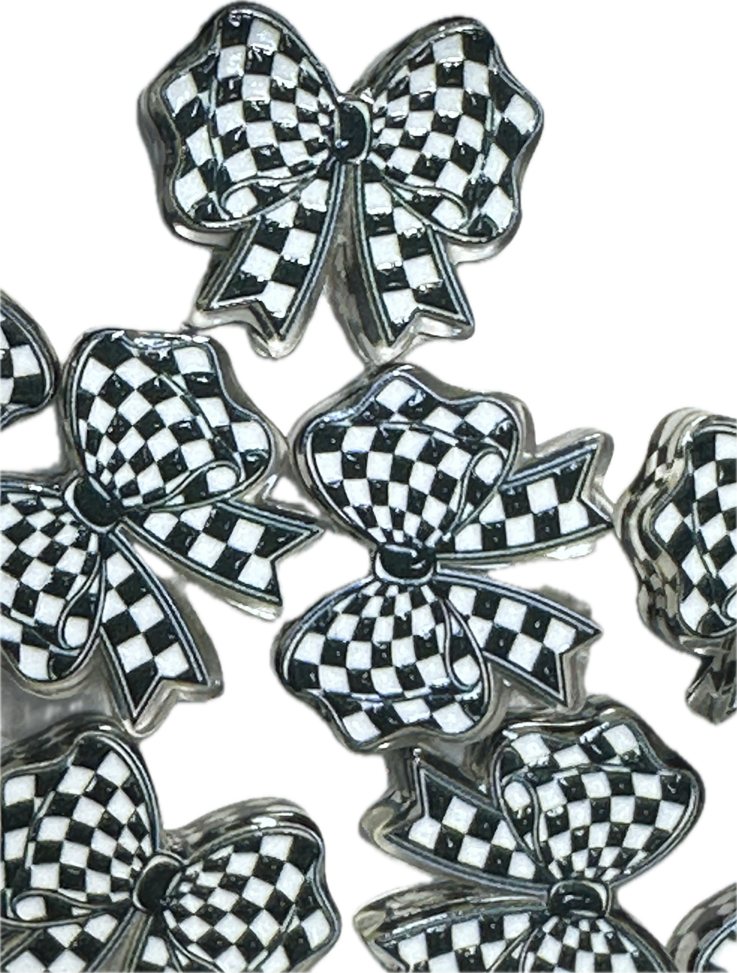 Checkered flag bow acrylic focal bead- set of 2/ focal bead/ pen beading / keychain bead