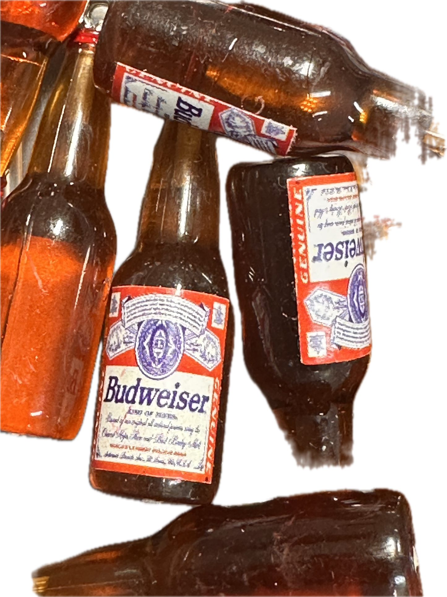 Mini Beer Bottle Charms – Resin Drink Beads for Keychains, Jewelry & DIY Crafts / red and white label