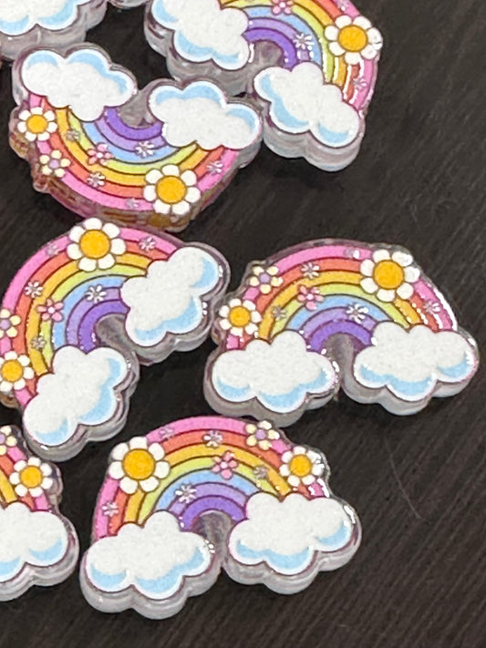 Rainbow with clouds acrylic focal bead- set of 2/ focal bead/ pen beading / keychain bead/