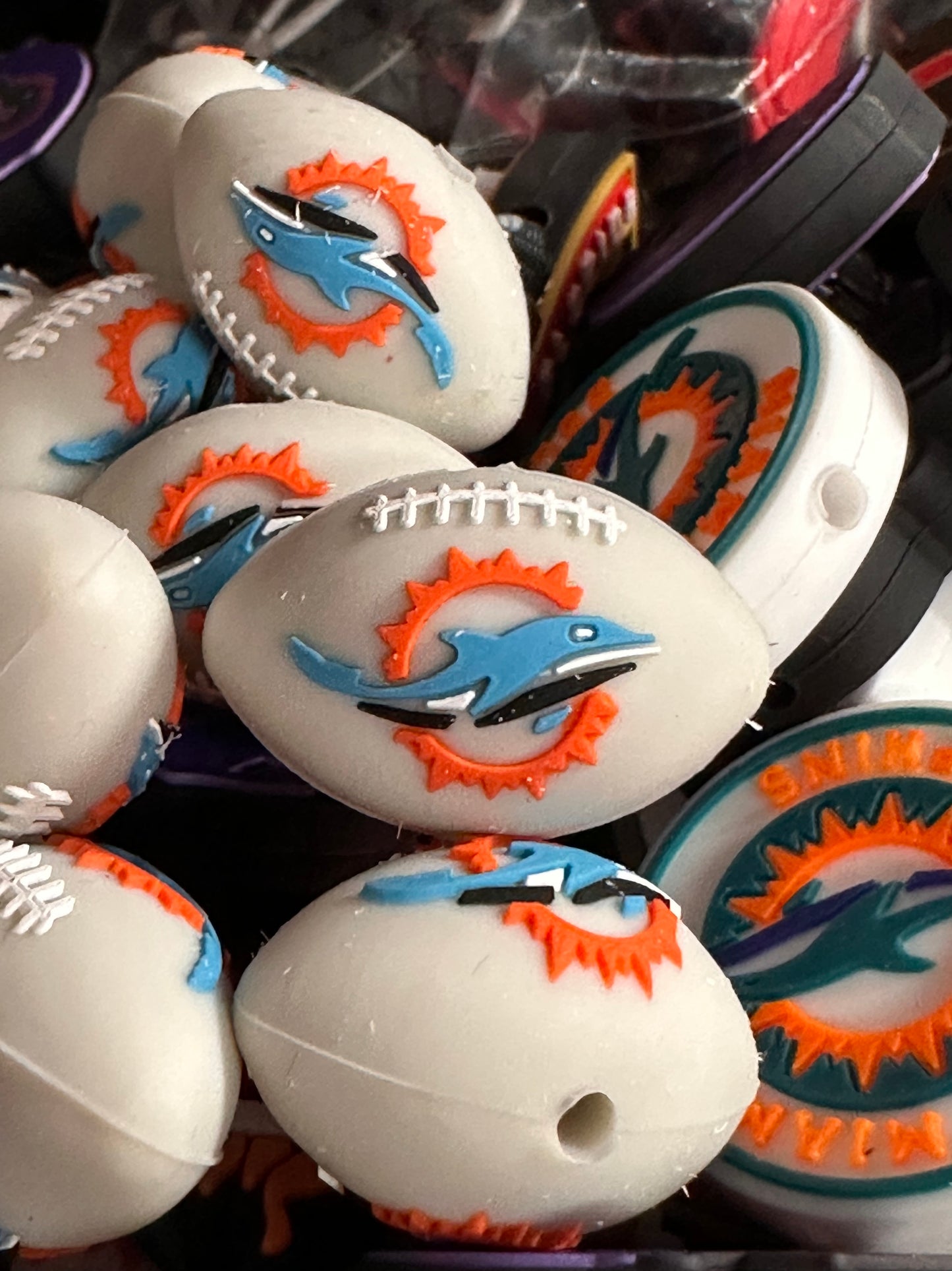3D football shaped Miami Dolphins focal bead #2