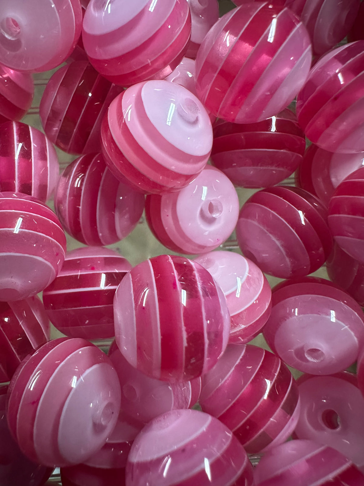 Striped dark pink shades beads included -- 16mm set of ten (10)