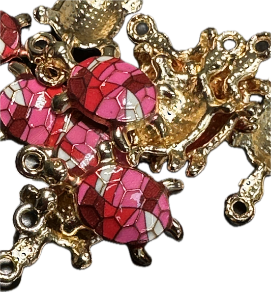 Pink mosaic enameled metal turtle charms/ DIY-earrings,necklace,charm bracelet/ sea turtle