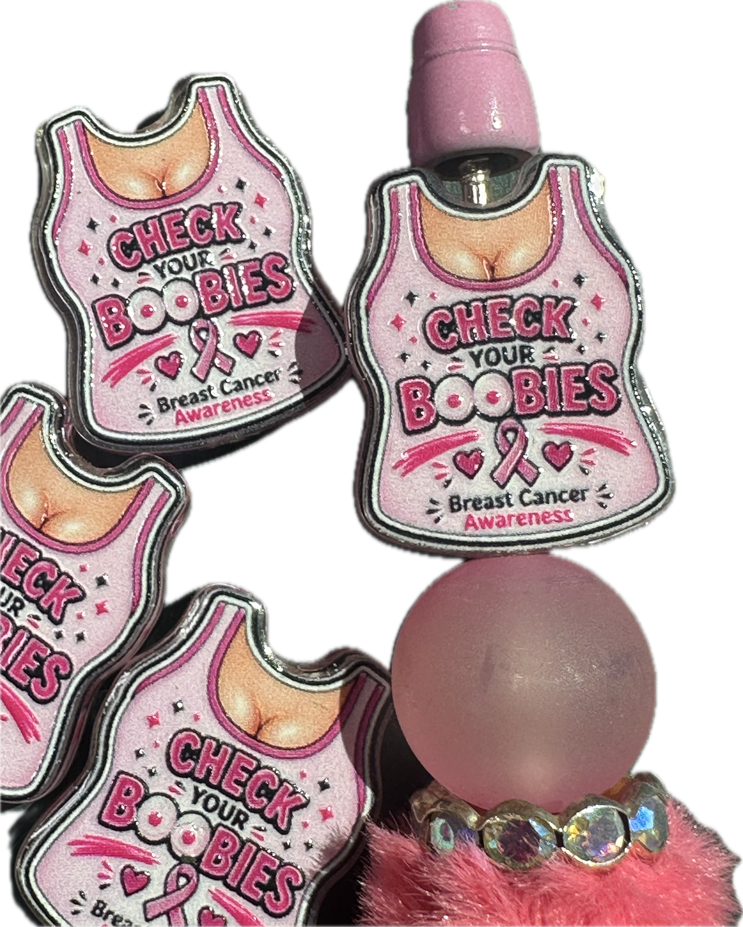 Breast Cancer Awareness Acrylic Focal Bead - set of 2 for keychains and pens / GREER AND COMPANY designed