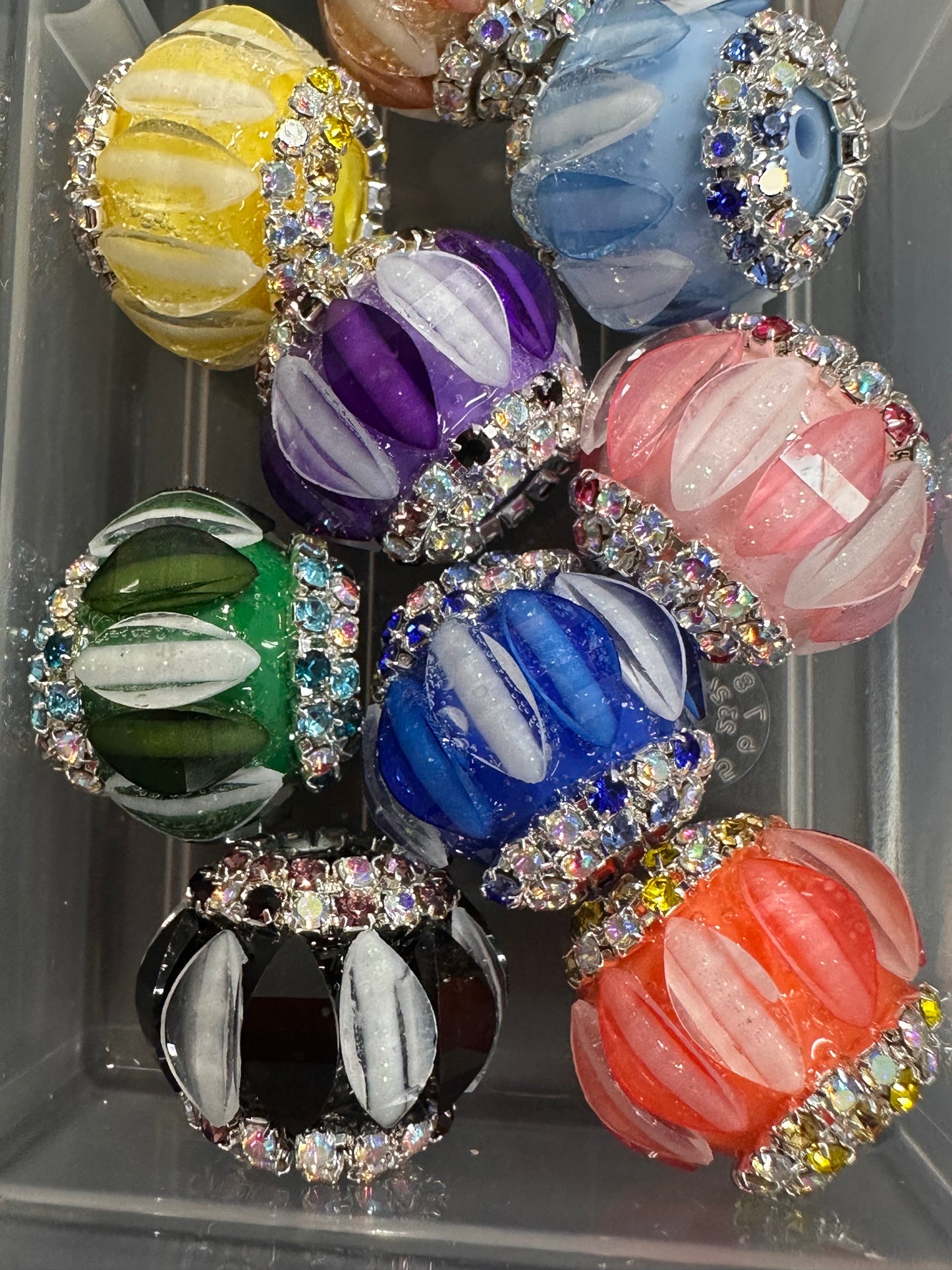 Handmade Rhinestone Accent Bead – Various Colors - Set of 5/ elegant handcrafted beads/ pen bead/ bag charm bead style #2/Fancy beads