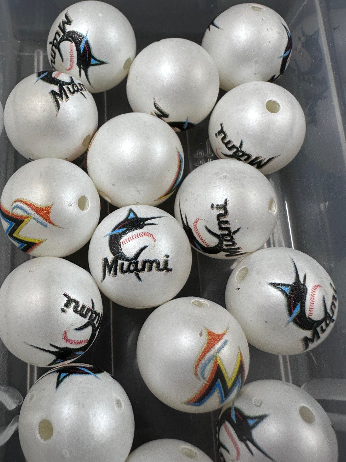 Miami Marlins 16mm Sports Print Beads • Set of 10 • Great for Pens, Keychains & Crafts-