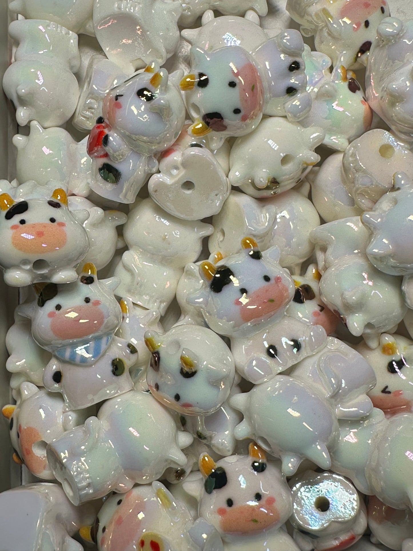 Five (5) acrylic 3D cow shaped design beads included/ jewelry Bead/ beadable pen beads/ keychain bead/ DIY