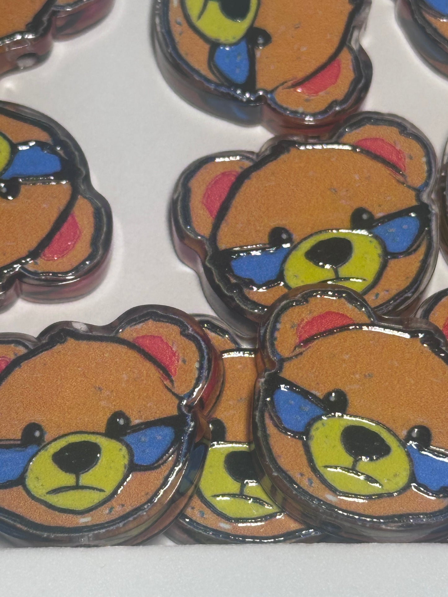 teddy bear acrylic focal bead- set of 2/ focal bead/ pen beading / keychain bead/