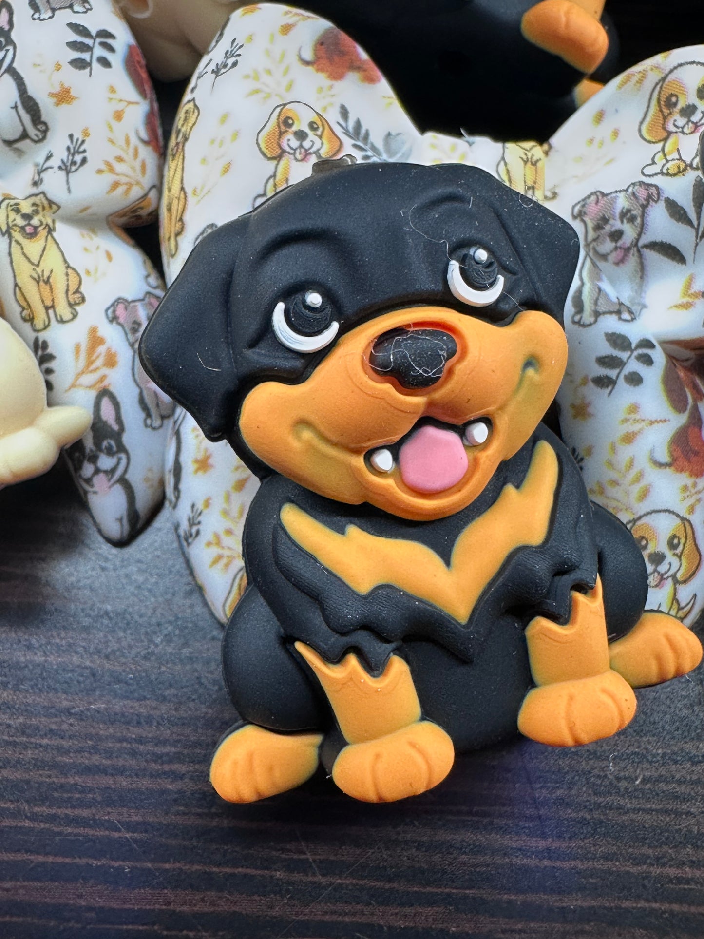 3D Dog silicone focal beads Golden Retriever, Pit Bull, Beagle, Rottweiler, Coon Hound, Frenchie - matching hoop and round beads