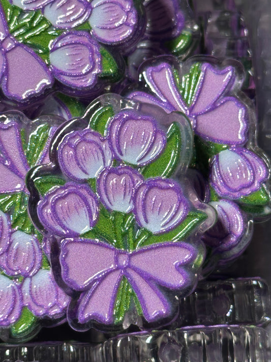 Purple Tulips acrylic focal bead- set of 2/ focal bead/ pen beading / keychain bead/ Flower Bouquet