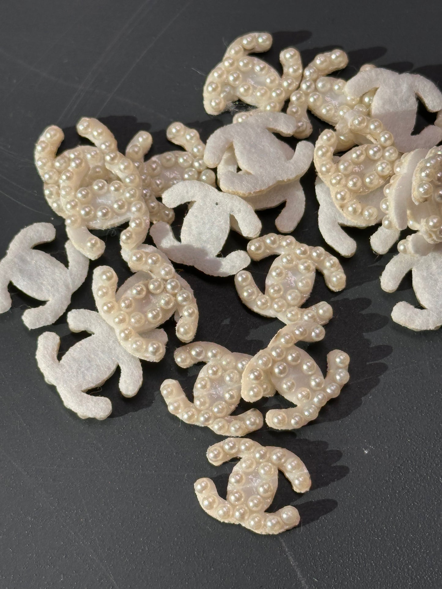 GLUE on Pearl and Rhinestone CC Appliques – design – Set of 5 Sparkling Embellishments for Crafts, Headbands, DIY