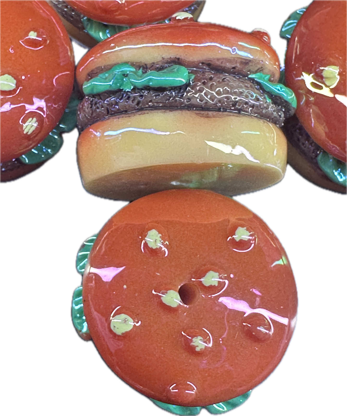 3D hamburger acrylic bead/ beadable pen/ replica burger bead/ keychain bead/hamburger/food/set of 2