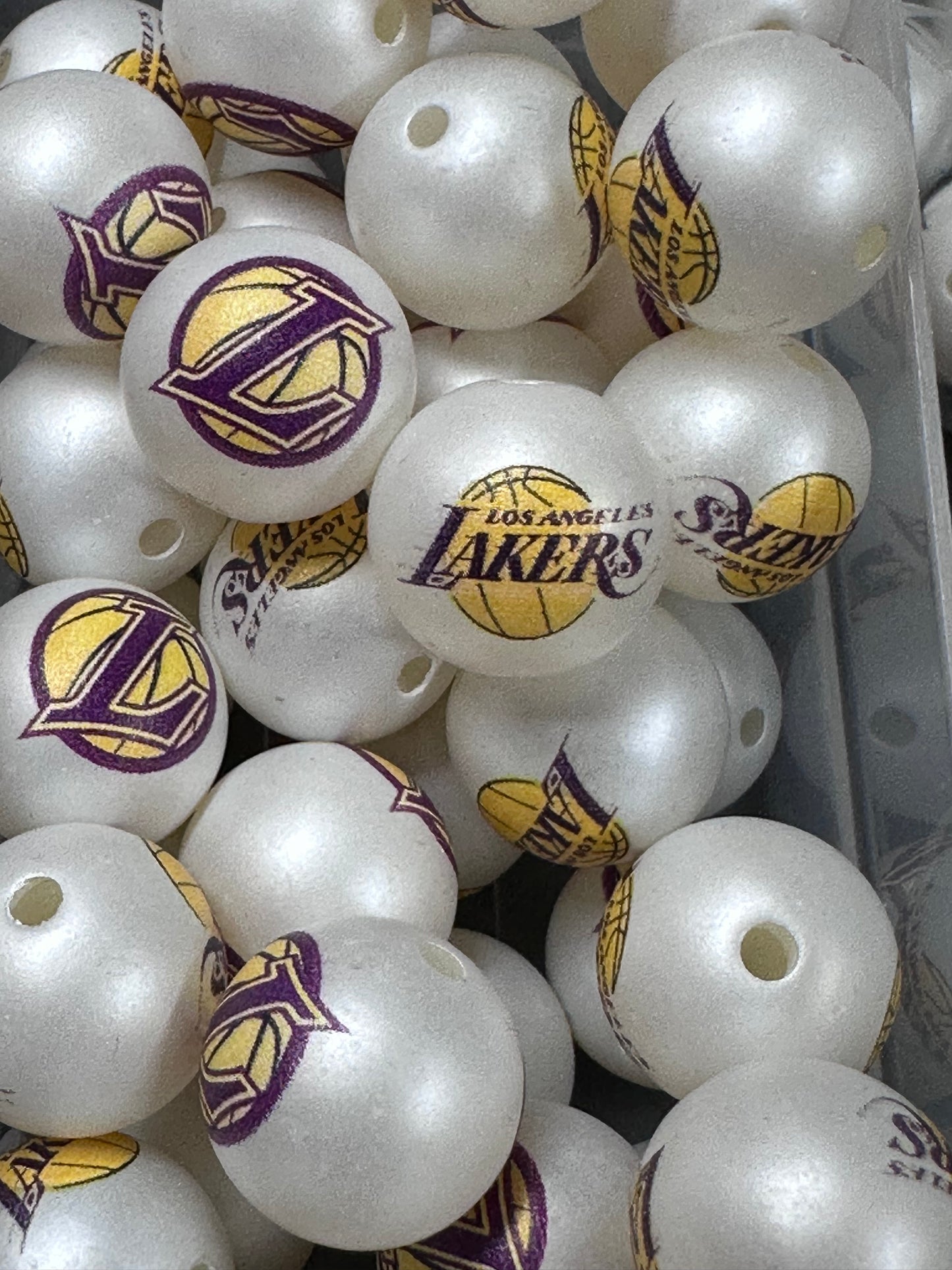 LA Lakers16mm Sports Print Beads • Set of 10 • Great for Pens, Keychains & Crafts- basketball
