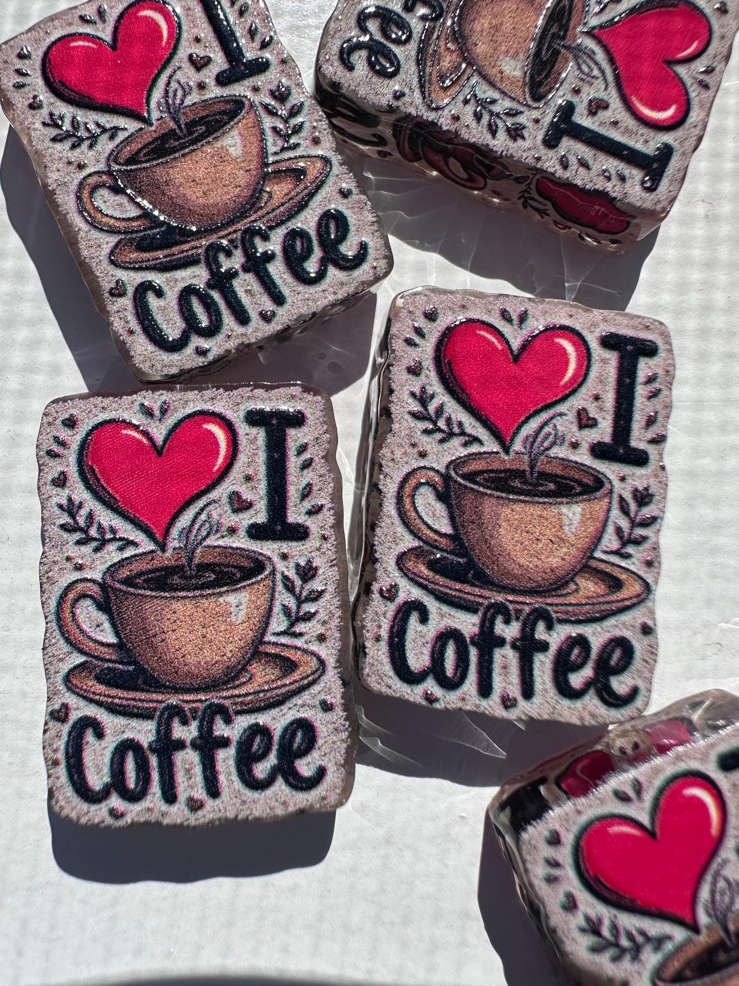 I love coffee acrylic focal bead- set of 2/ focal bead/ pen beading / keychain bead