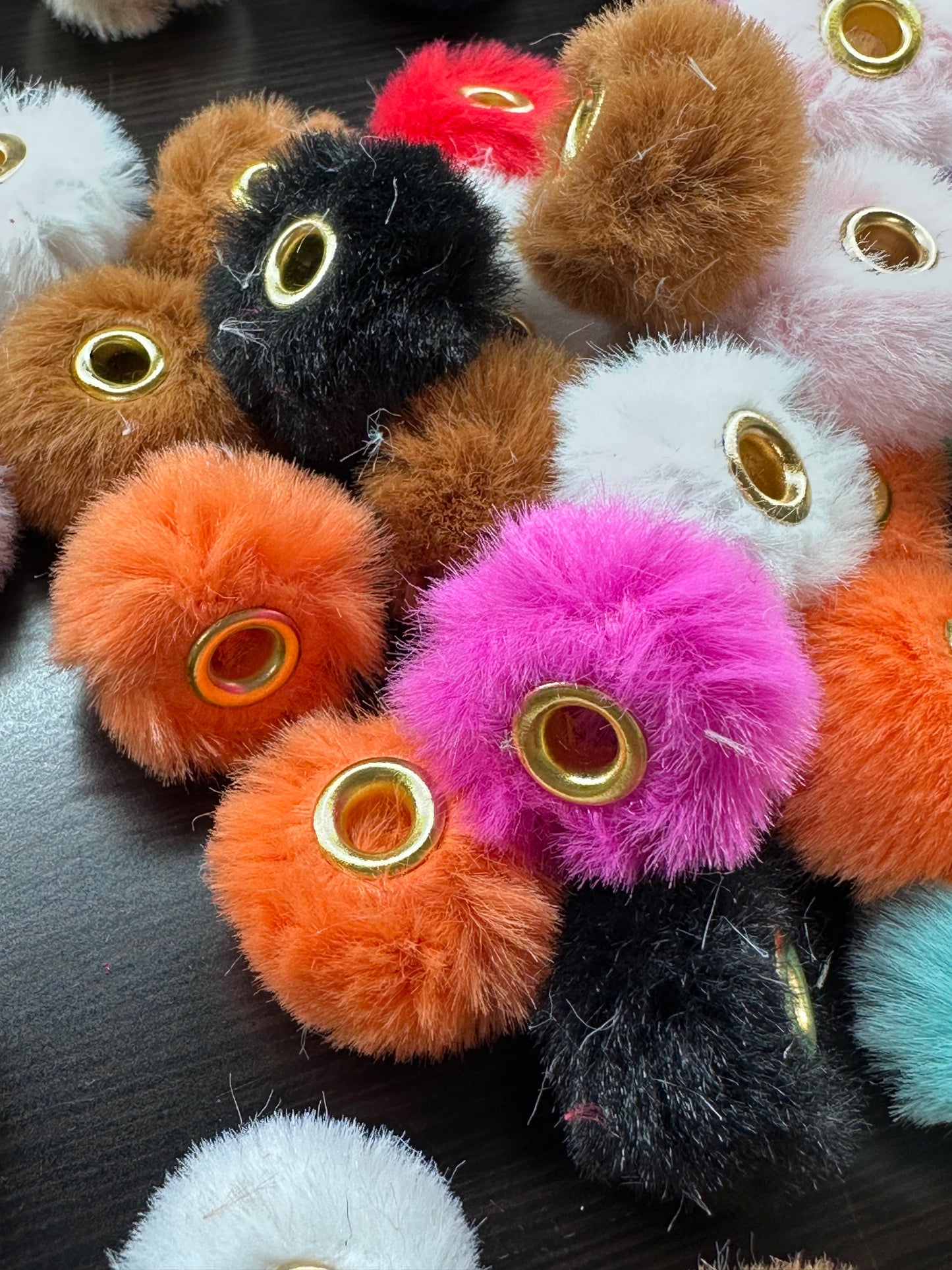 Pom Pom Beads/ beadable pen/ furry  bead/ multicolored / keychain bead/ puffy bead/ fur ball/ ten (10) Pom poms