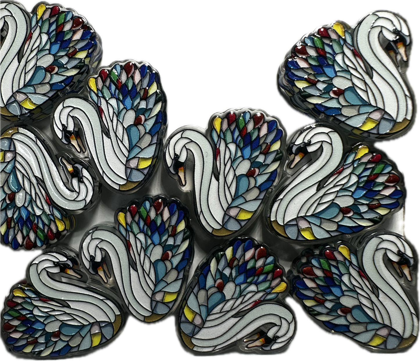 Colorful mosaic swan acrylic focal bead- set of 2/ focal bead/ pen beading / keychain bead / bird/ fairytale