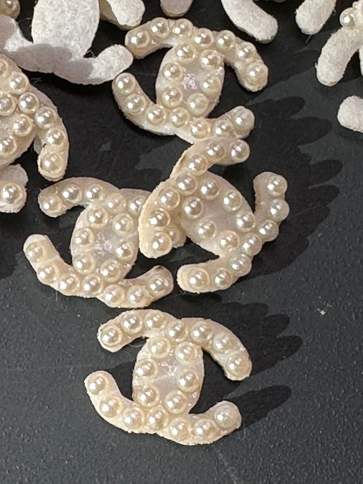 GLUE on Pearl and Rhinestone CC Appliques – design – Set of 5 Sparkling Embellishments for Crafts, Headbands, DIY