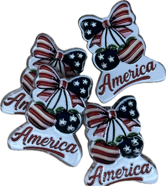 American Flag cherries acrylic focal bead- set of 2/ focal bead/ pen beading / keychain bead/ military/ patriotic