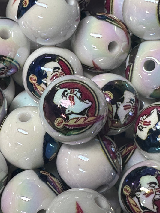 Seminoles 16mm Sports Print Beads • Set of 10 • Great for Pens, Keychains & Crafts- Florida State University
