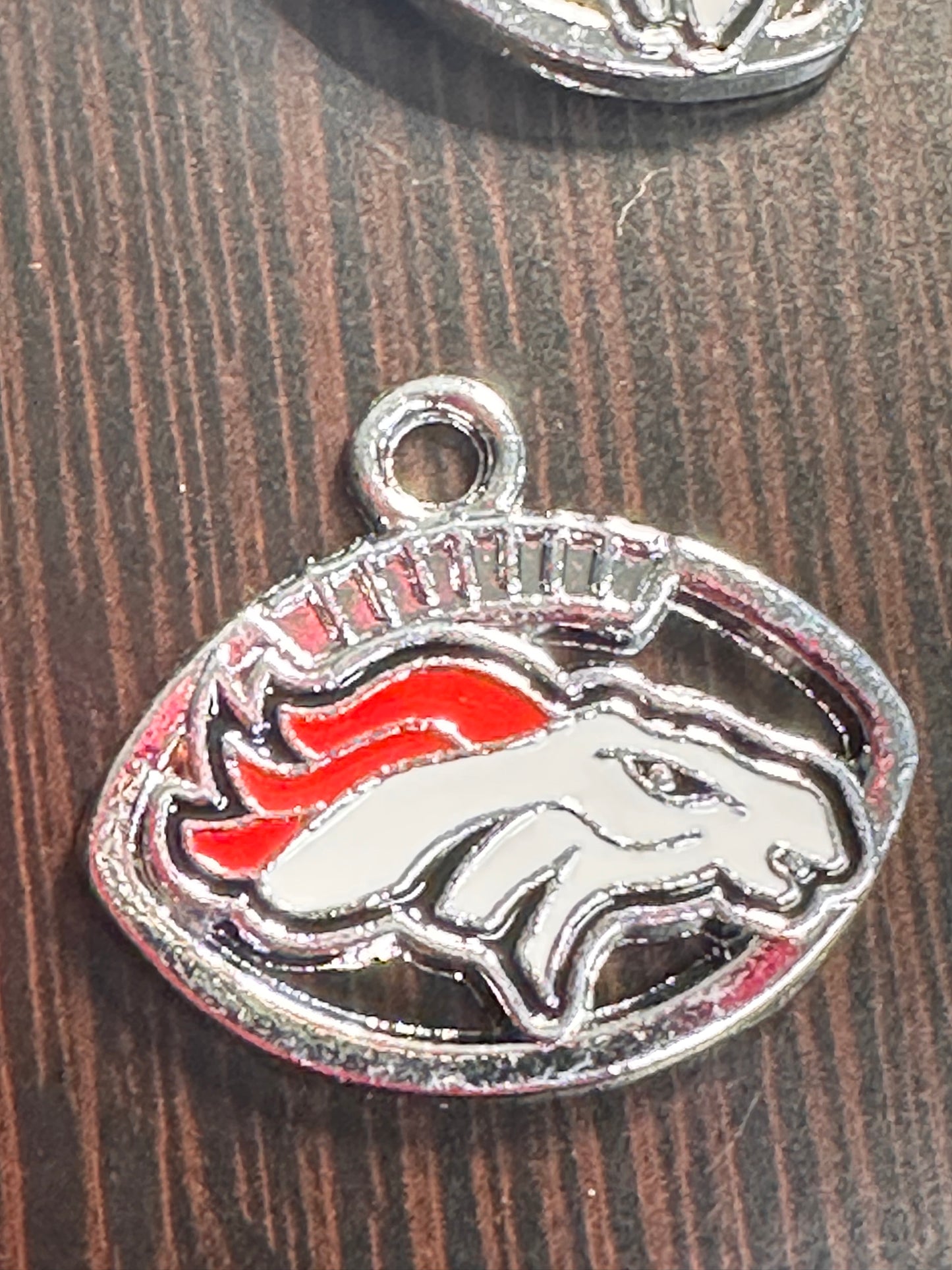 Enameled metal charms/ Denver Broncos pendant/ DIY charm bracelet/ DIY necklace