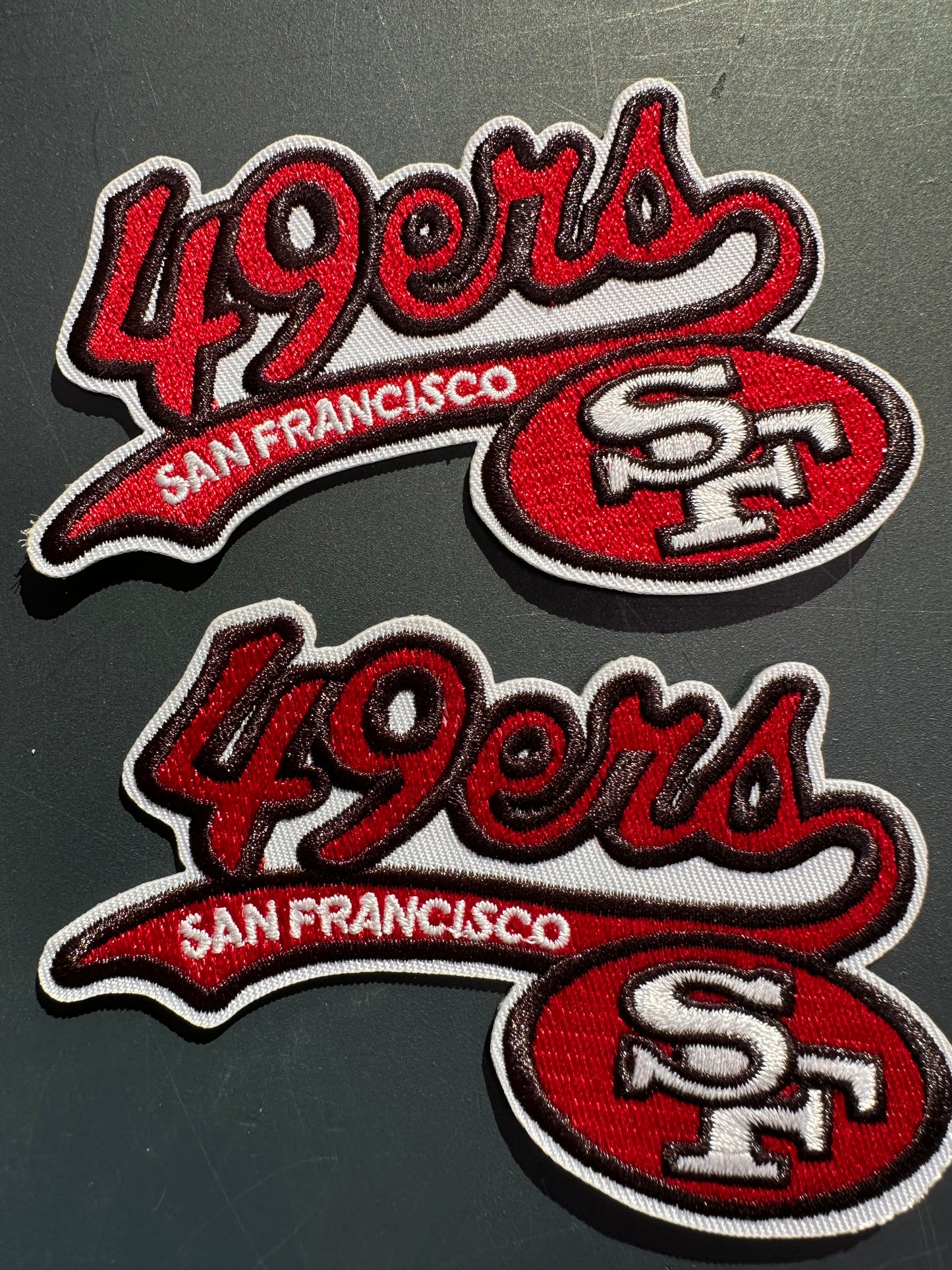 SF 49ers EMBROIDERED IRON ON PATCH/ SIZE APPROX 4" x 2"/ QUALITY MATERIAL/FABRIC PATCHES/FOOTBALL TEAM