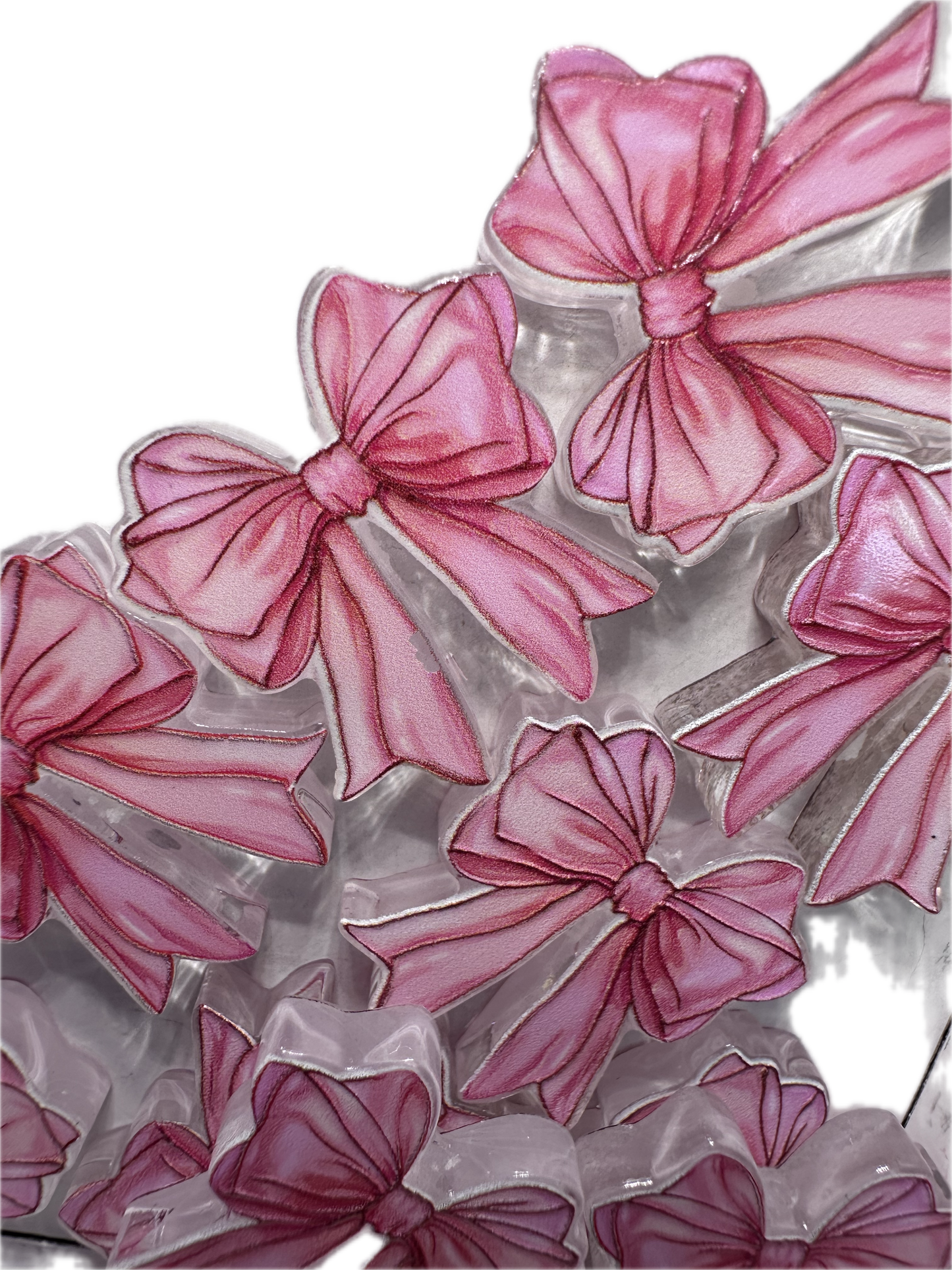 Long pink bow acrylic focal bead- set of 2/ focal bead/ pen beading / keychain bead/ fancy bow