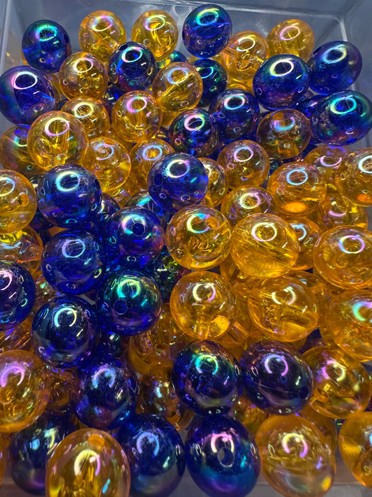Clear Beads/Set of ten beads-Five beads each color included/ perfect to go with Florida Gators and University of Auburn /fits beadable pen/ keychain bead/ dark blue and orange/ 16mm