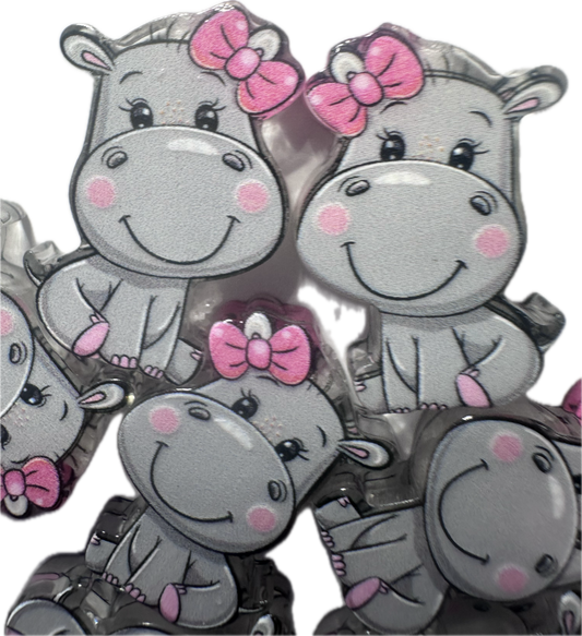 Hippo with bow acrylic focal bead- set of 2/ focal bead/ pen beading / keychain bead/