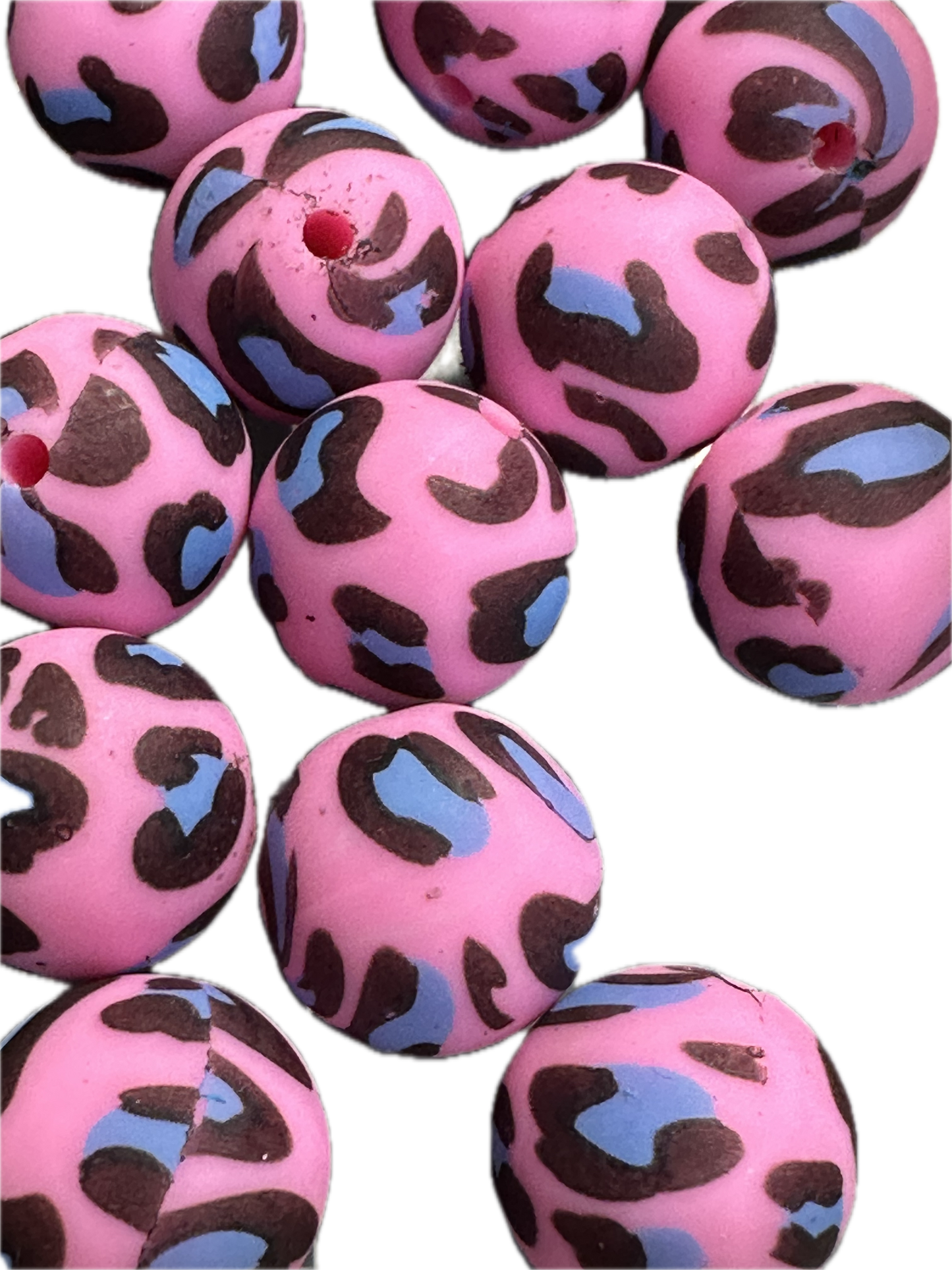 Pink leopard printed beads /15 mm round shaped/beadable pen/ keychain bead/10 beads included