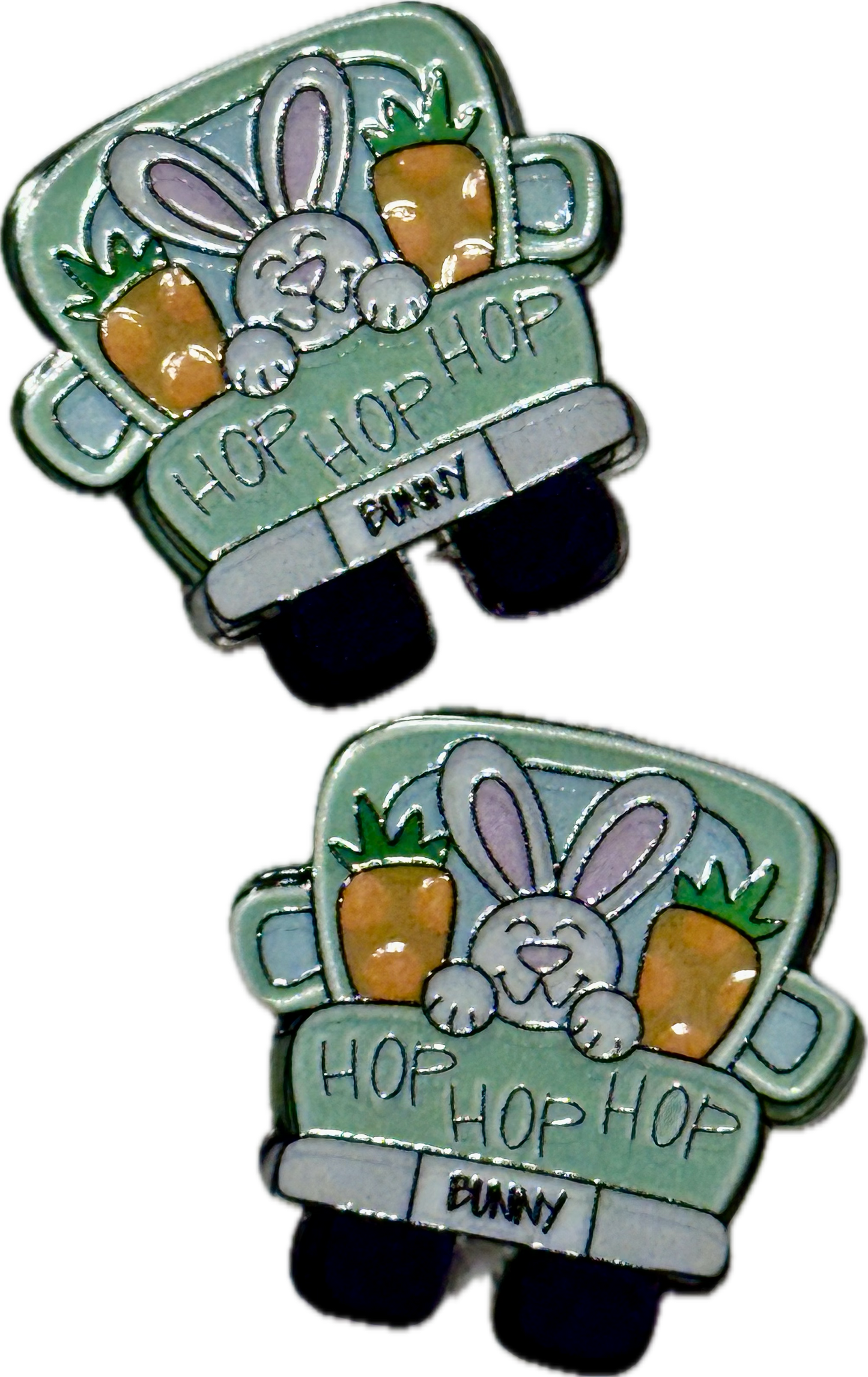 Easter bunny in truck acrylic focal bead- set of 2/ focal bead/pink double c/ pen beading / keychain bead