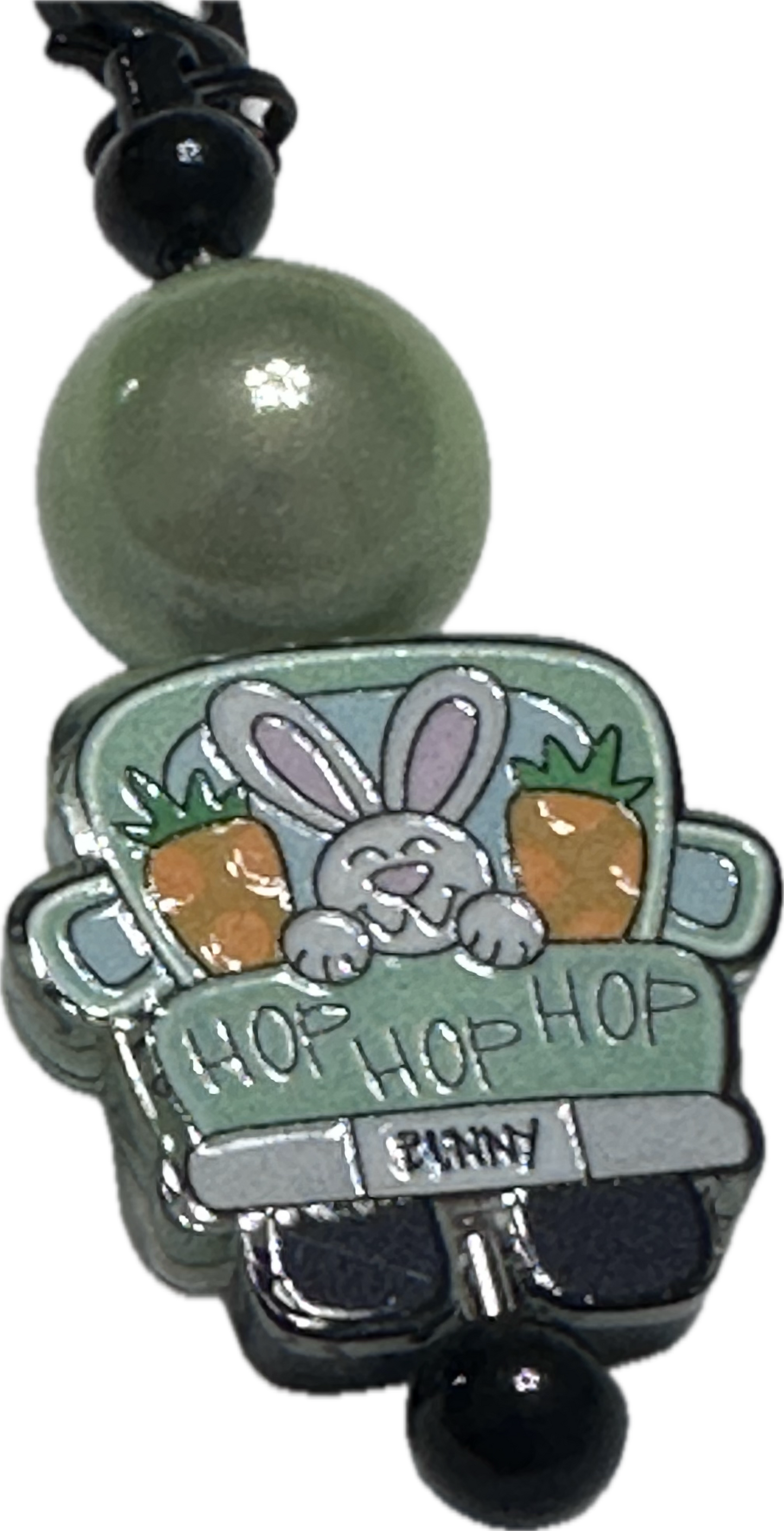 Easter bunny in truck acrylic focal bead- set of 2/ focal bead/pink double c/ pen beading / keychain bead